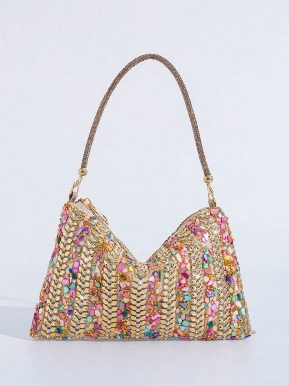 Multicolor Gold Rhinestone Handbag Purse